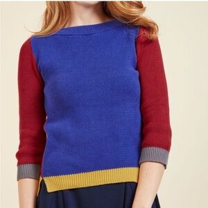 Modcloth Well-Placed Pep Colorblock Sweater - Size Large